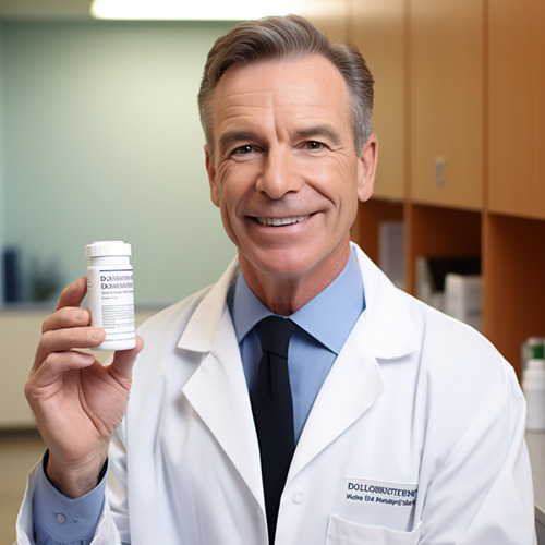 a doctor holding a glutathione product